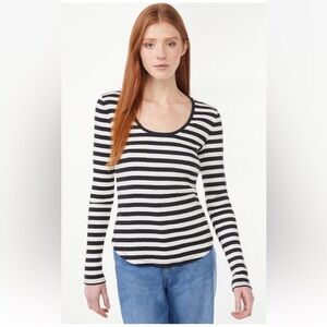NWOT Japan Brand  Azul Long Sleeve Fitted Black and White Striped Top